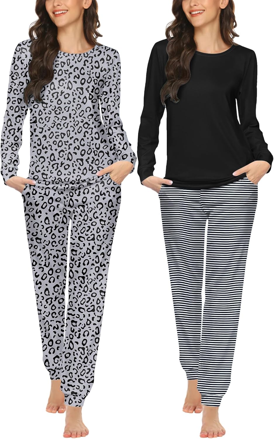 Ekouaer Women's Pajama Set with Long Sleeve Top and Jogger Pants