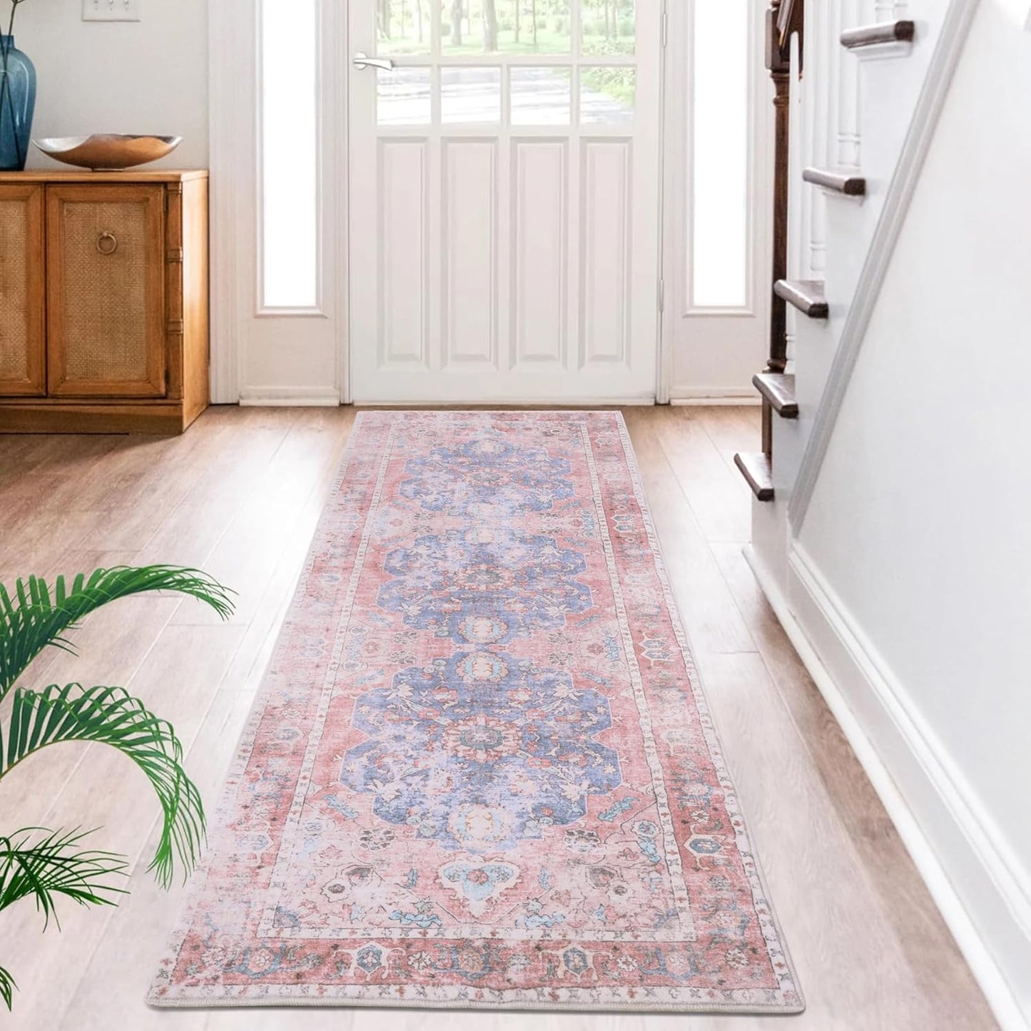 Vintage Pink Hallway Runner Rug - Soft Non-Slip Kitchen Rug