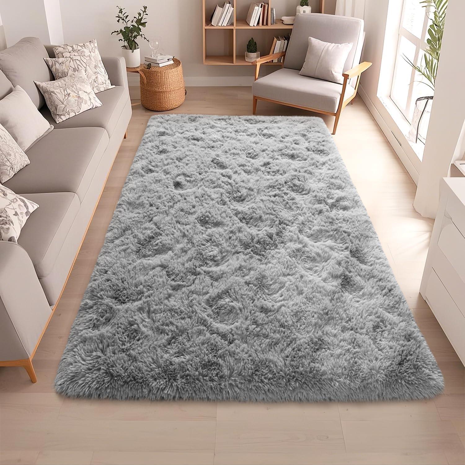 Ultra Soft Faux Fur Grey Rugs for Bedroom 5x7 ft - Cozy Plush Carpet