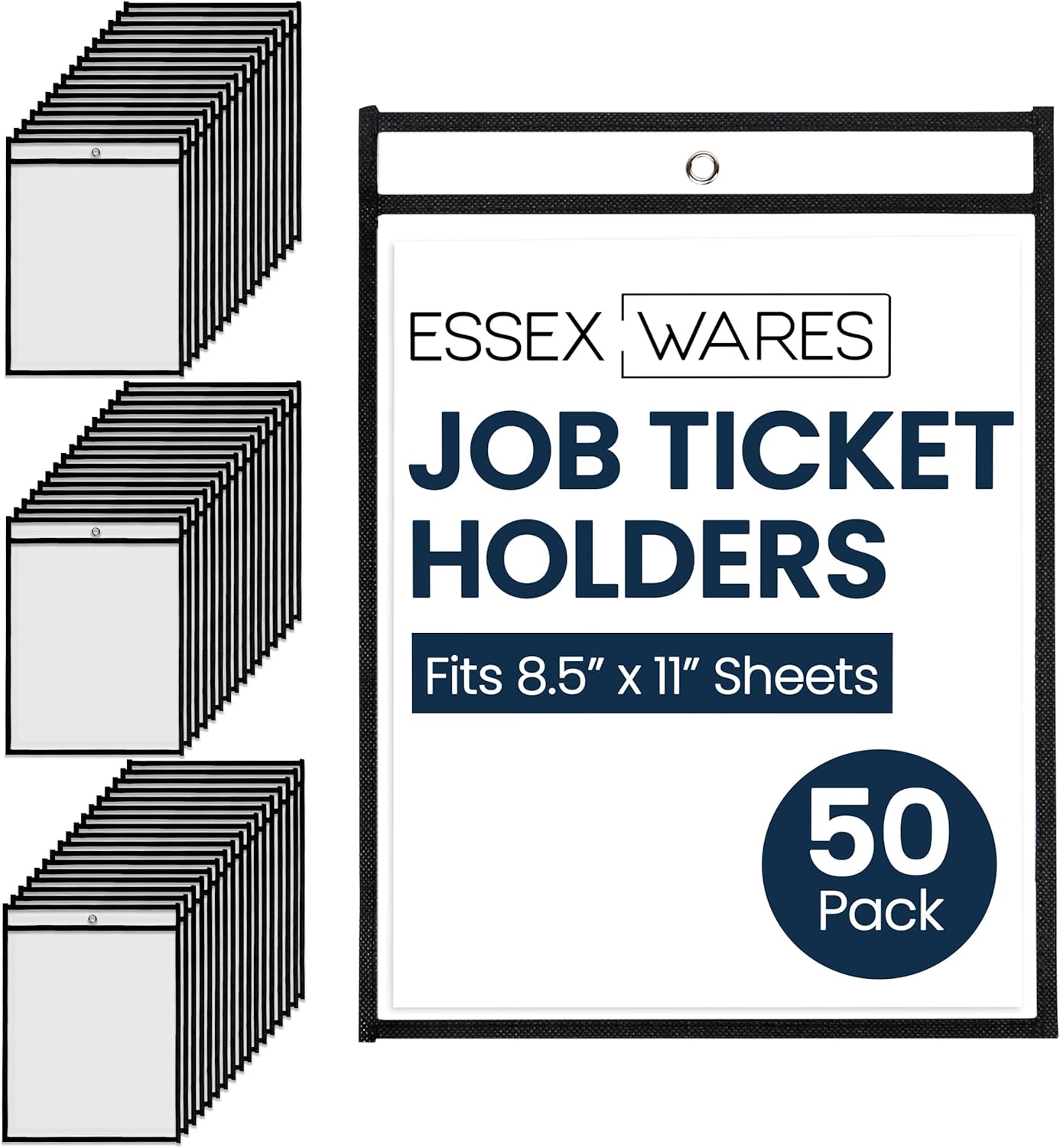 Job Ticket Holders - 50 Pack, Durable & Reusable Plastic Sleeves