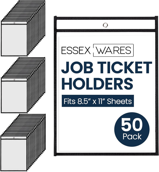 Job Ticket Holders - 50 Pack, Durable & Reusable Plastic Sleeves