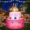 5.5FT Large Inflatable Birthday Cake with LED Lights - Yard Decor
