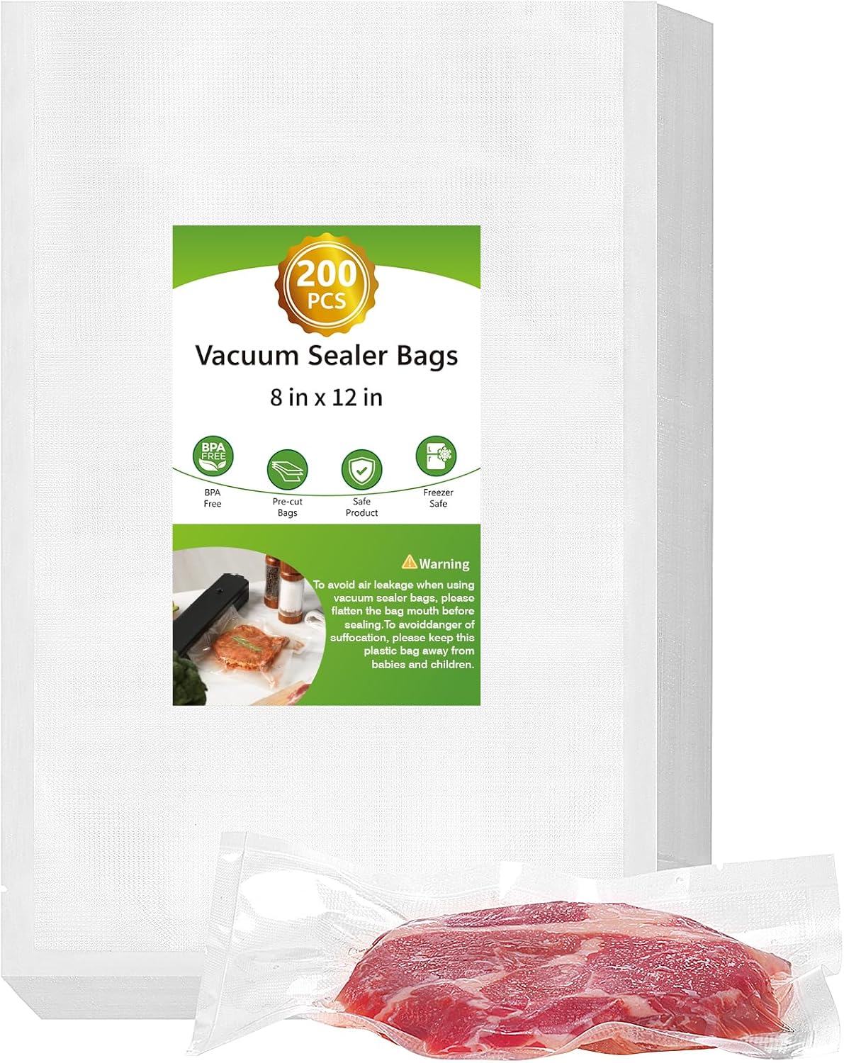 200pcs Quart Vacuum Sealer Bags - Food Saver, BPA Free, Commercial Grade