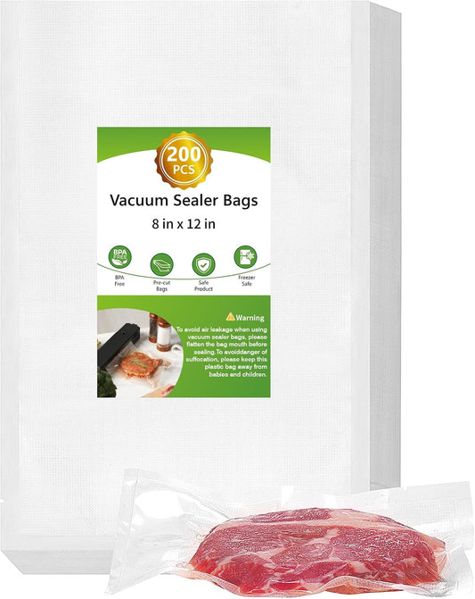 200pcs Quart Vacuum Sealer Bags - Food Saver, BPA Free, Commercial Grade