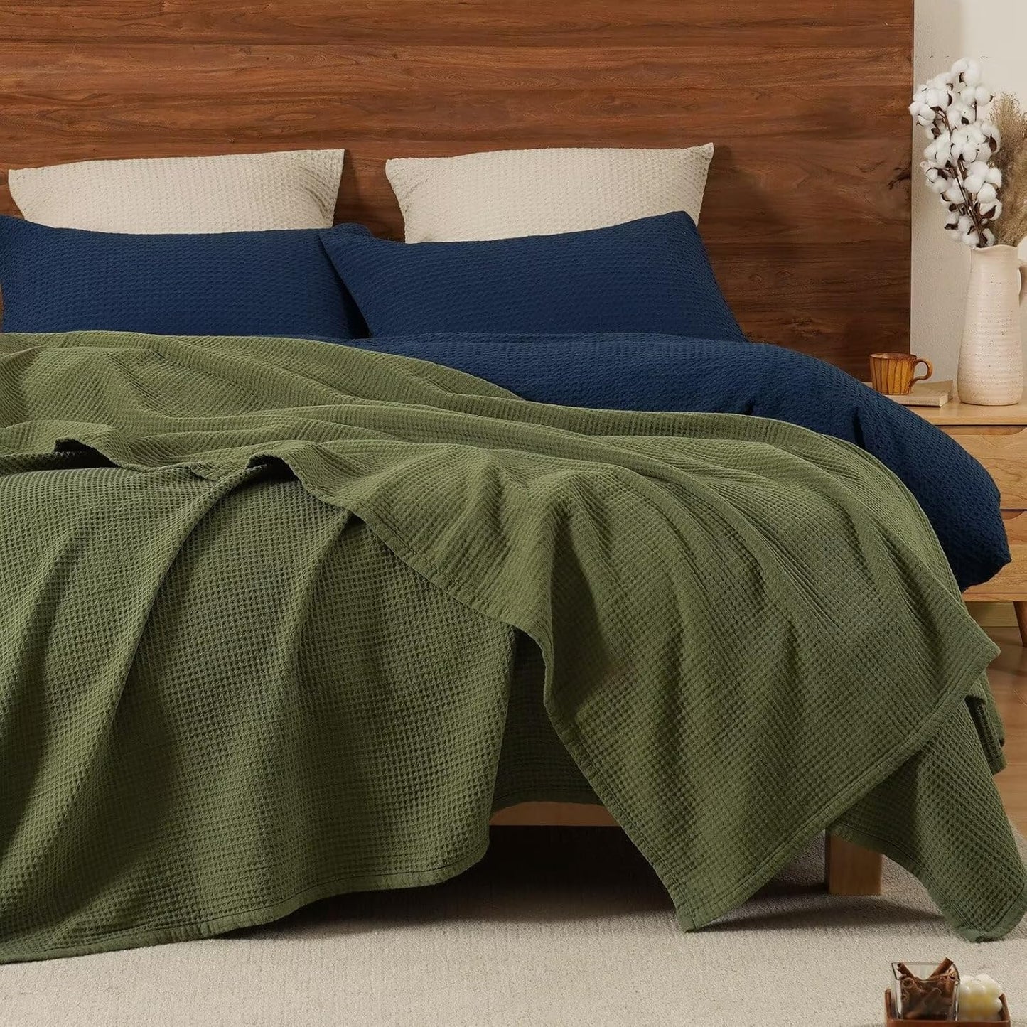 PHF 100% Cotton Waffle Muslin Blanket Queen Size for Home Decor