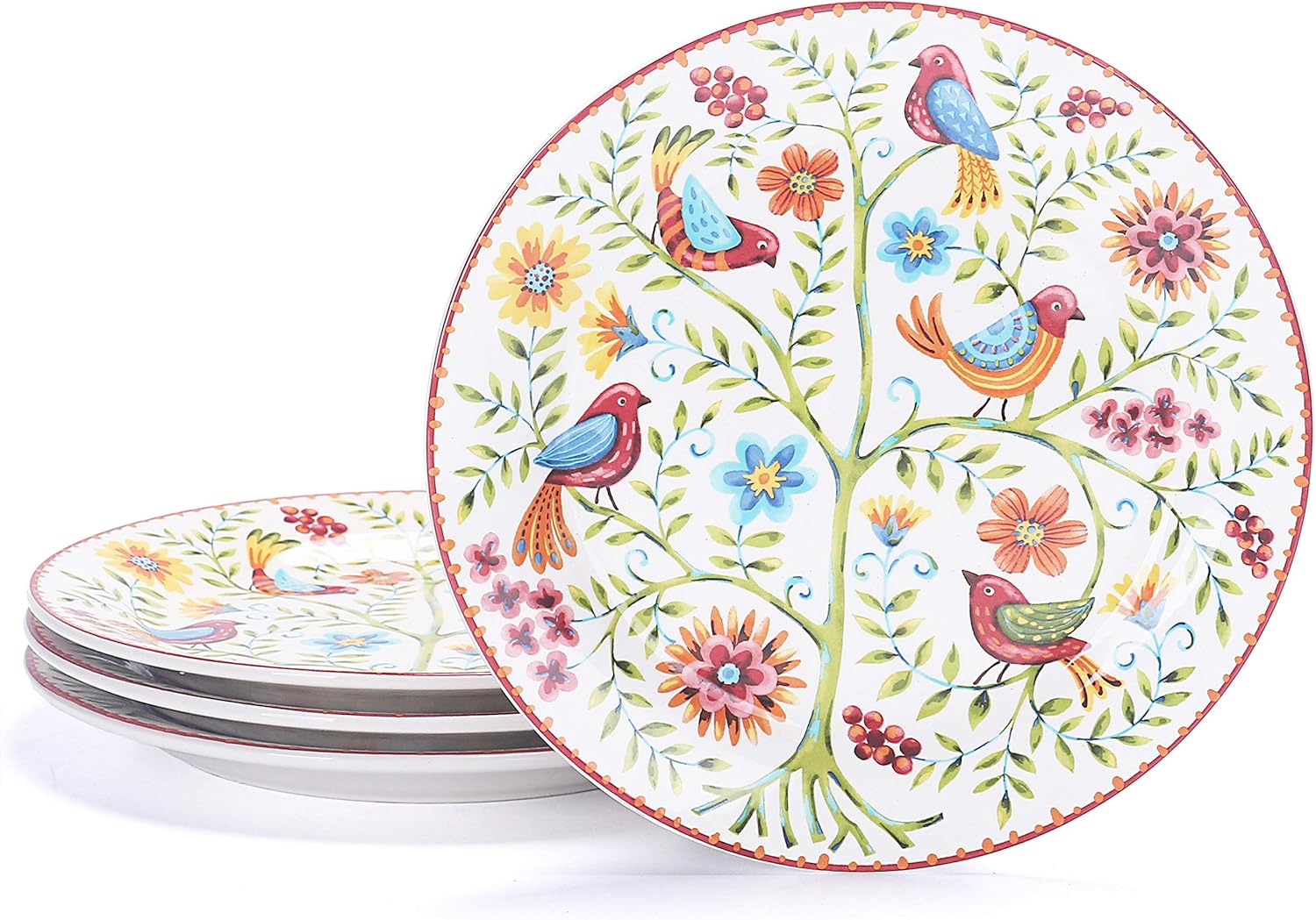Bico Red Spring Bird Salad Plates Set of 4 for Every Meal