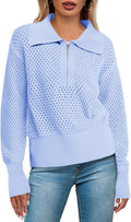 Women's Half Zip Pullover Sweater Crochet Lapel Collar - Casual Knit
