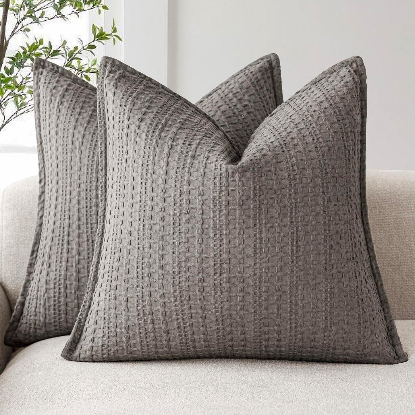 Foindtower Decorative Cotton Waffle Weave Throw Pillow Covers