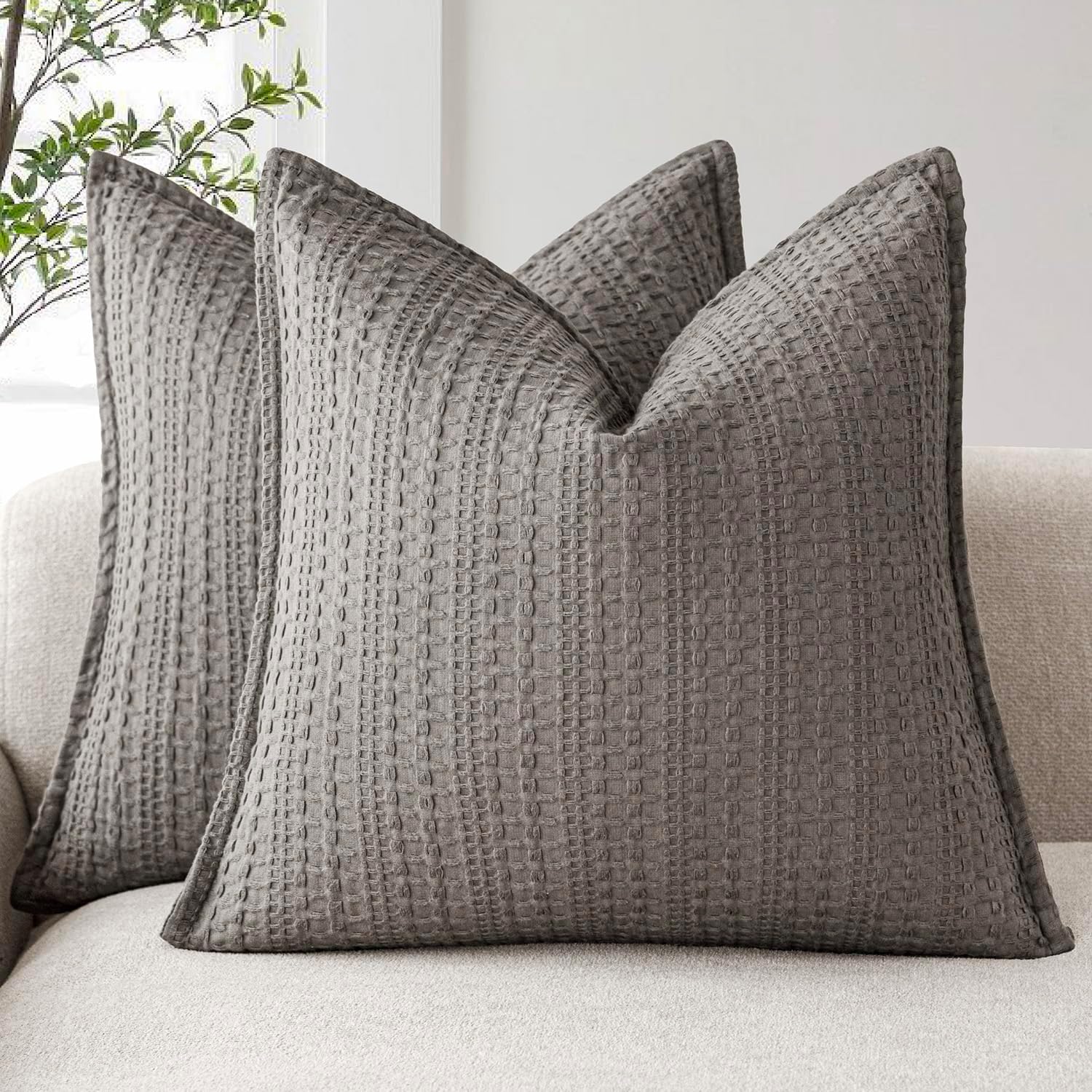 Foindtower Decorative Cotton Waffle Weave Throw Pillow Covers