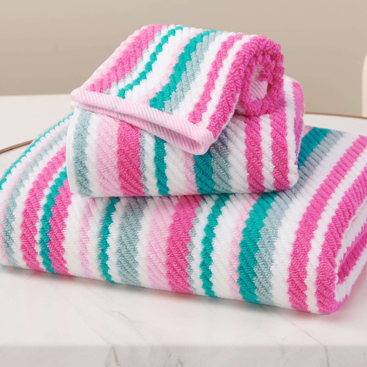 Pink Soft Towel Set - 3PC Cotton Quick Dry Towels for Bath