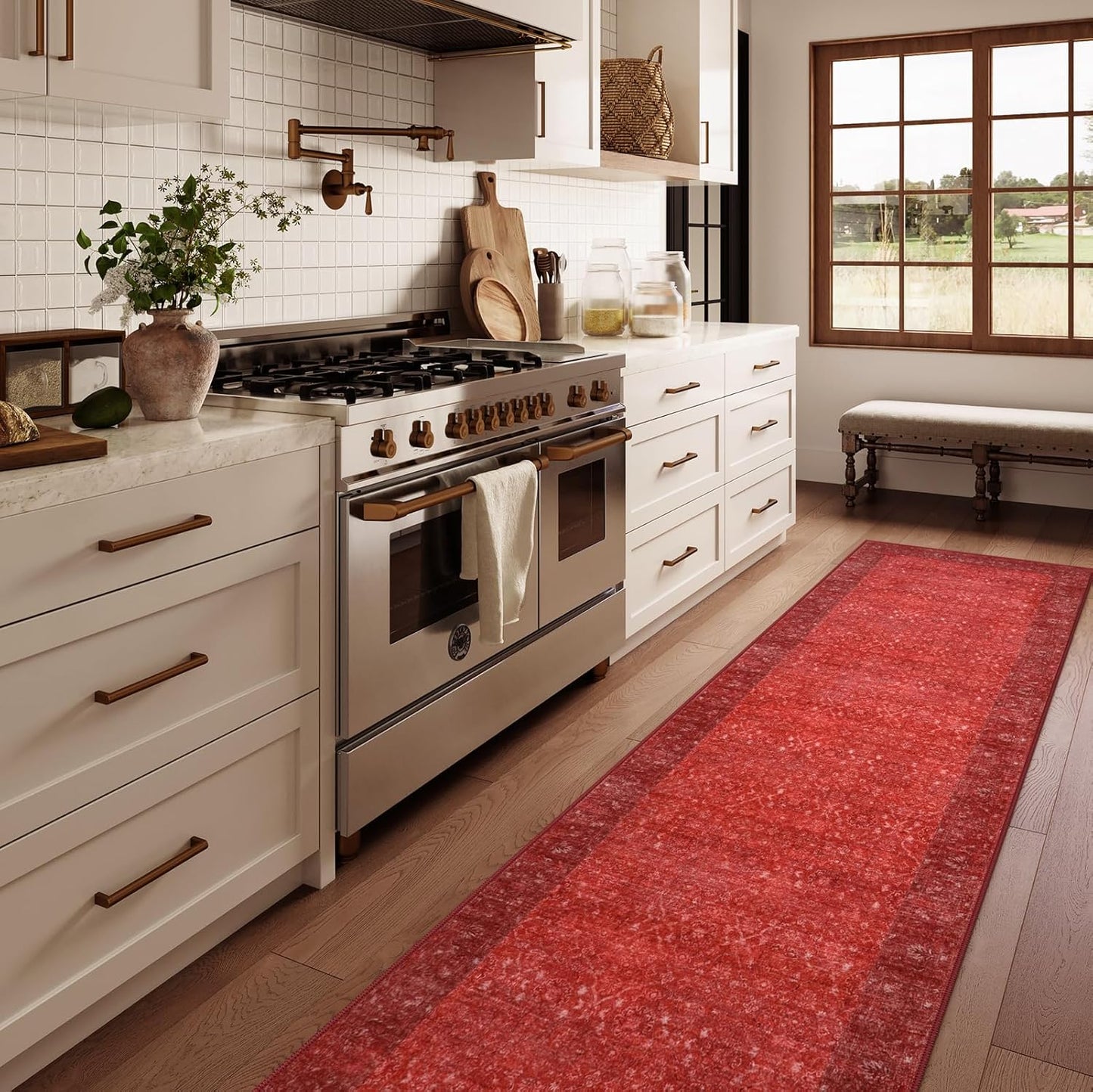 Vintage Red Runners for Hallways - Soft Washable Boho Rug