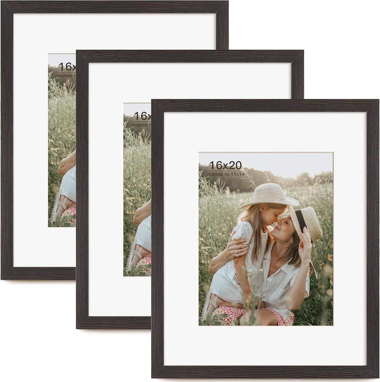 16x20 Picture Frame Set of 3 for 11x14 Photos in Black