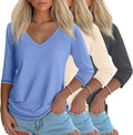Women's 3 Pack 3/4 Sleeve V Neck Tops - Comfortable Loose Fit