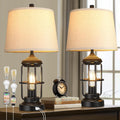 Qimh Table Lamp Set of 2 with USB Ports and Dimmable Touch Control