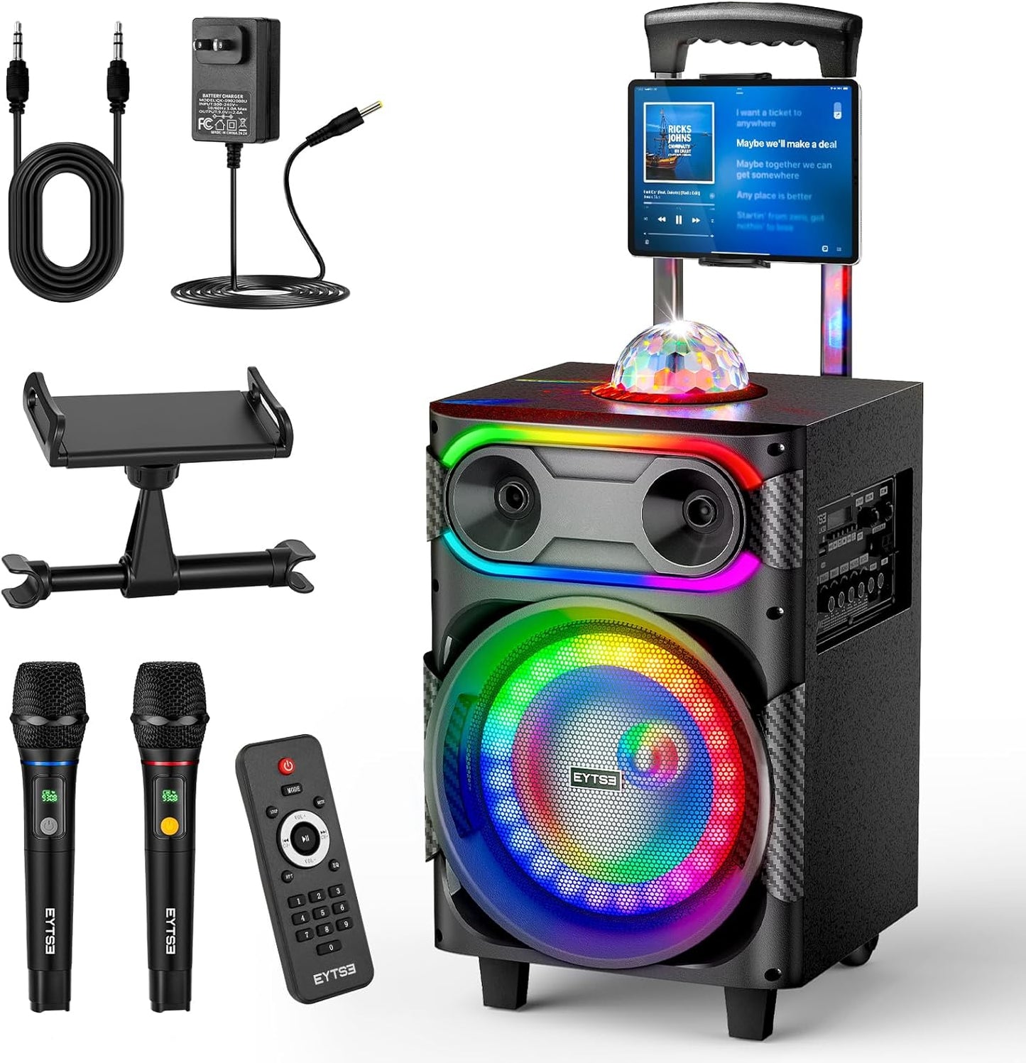 Karaoke Machine for Adults with Wireless Microphones and Lights