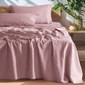 100% French Pure Linen King Sheets - Embroidery Purple, 4 Piece Set