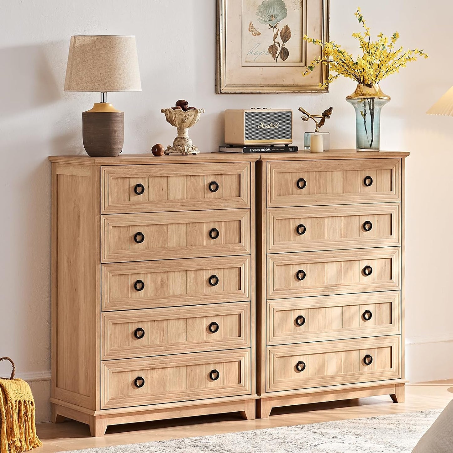 Farmhouse 5 Drawer Dresser for Bedroom - Rustic Wood Storage