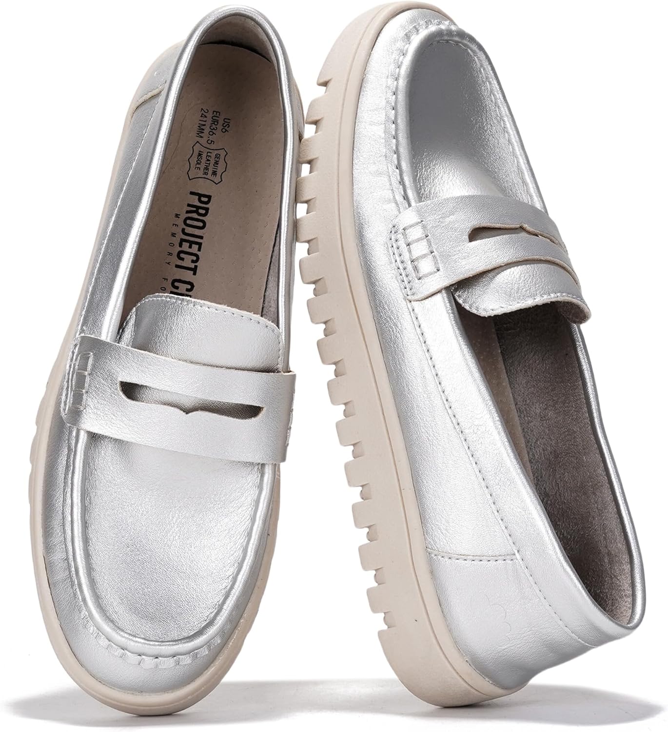 Project Cloud Genuine Leather Loafers for Women with Memory Foam