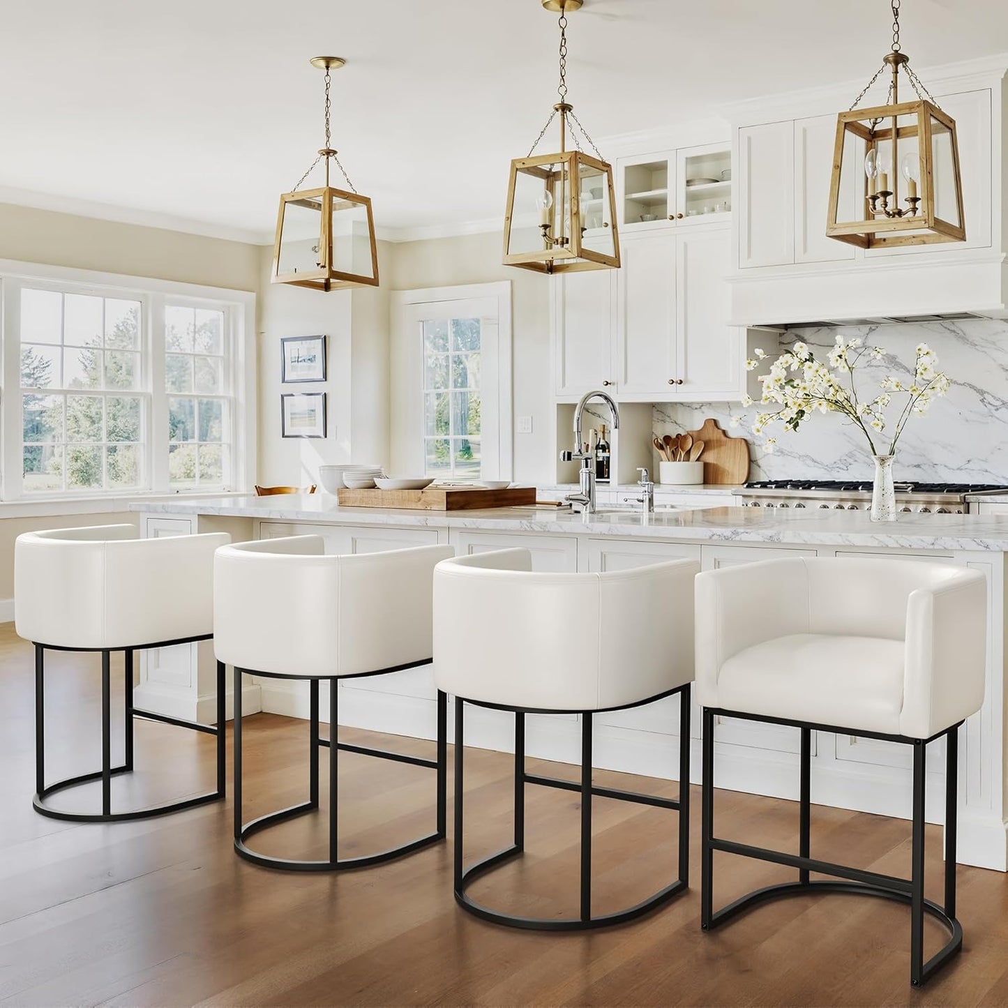 Modern Barrel Counter Height Bar Stools Set of 3 for Kitchen