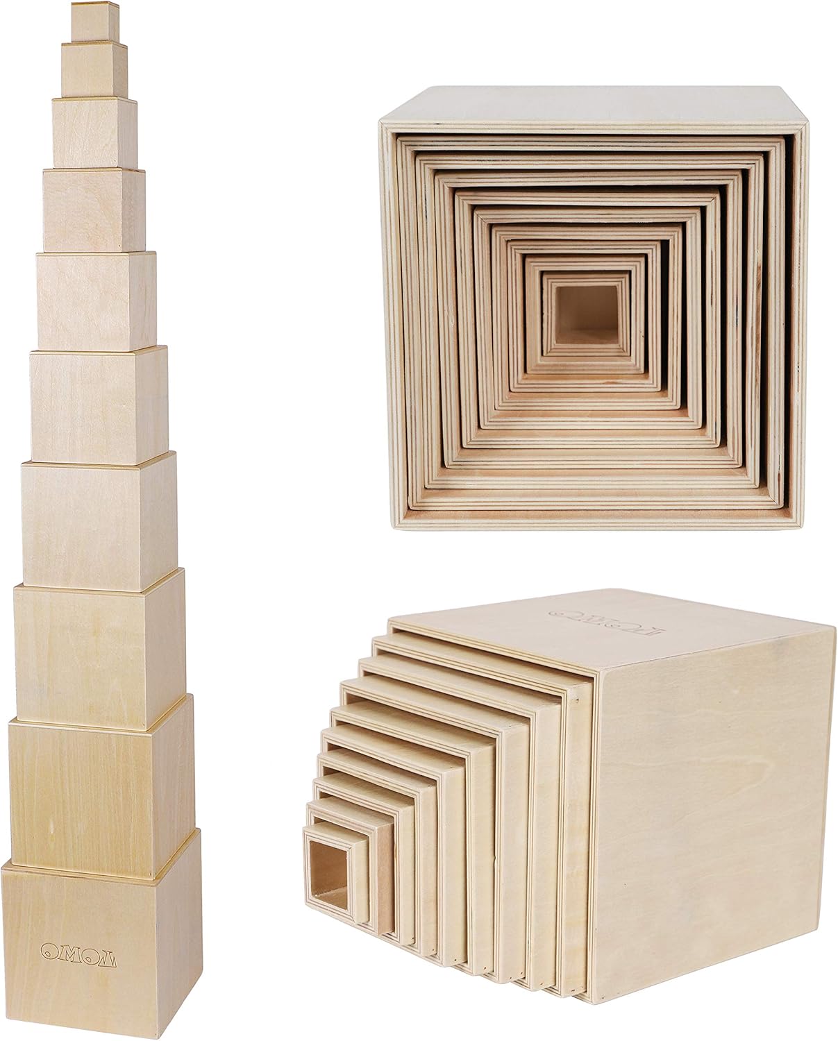 TOWO Wooden Stacking Boxes for Toddlers - Montessori Learning