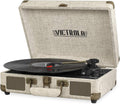 Light Beige Linen Bluetooth Suitcase Record Player - Portable