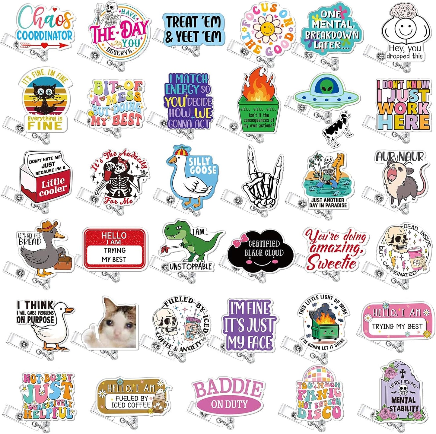 Geyoga Funny Badge Reel 36 Pcs Cute Nurse ID Clip Set