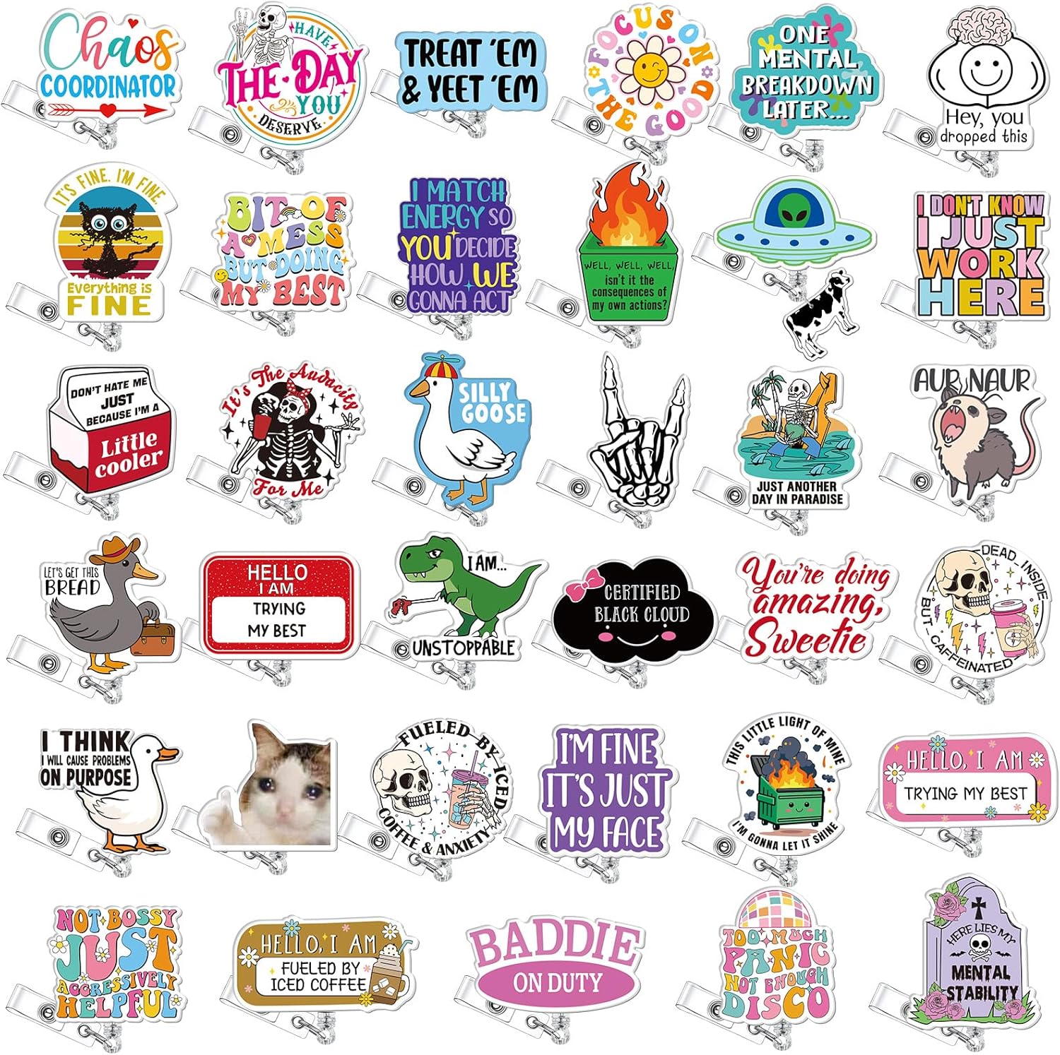 Geyoga Funny Badge Reel 36 Pcs Cute Nurse ID Clip Set