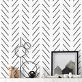 Black and White Herringbone Peel and Stick Wallpaper - Modern