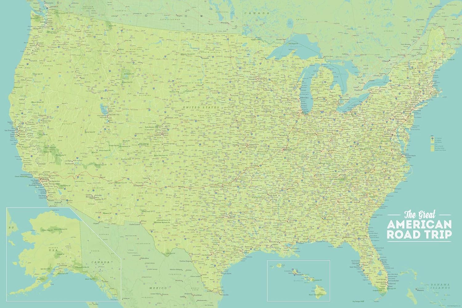 USA Road Trip Highway Tracing Map 24x36 Poster for Travelers