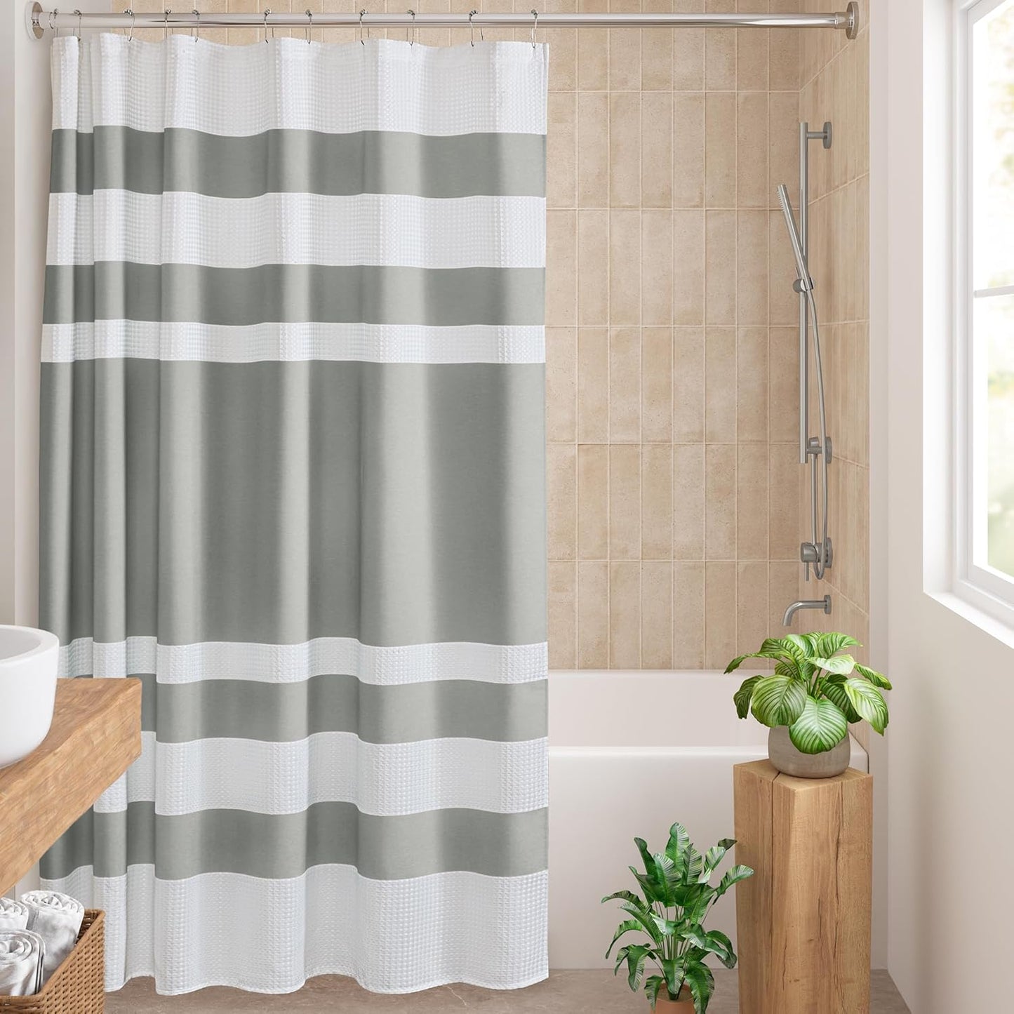 Madison Park Spa Waffle Shower Curtain with 3M Treatment Grey