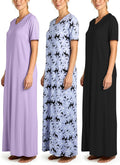 Women's V-Neck Long Nightgowns 3 Pack - Soft Maxi Nightshirt
