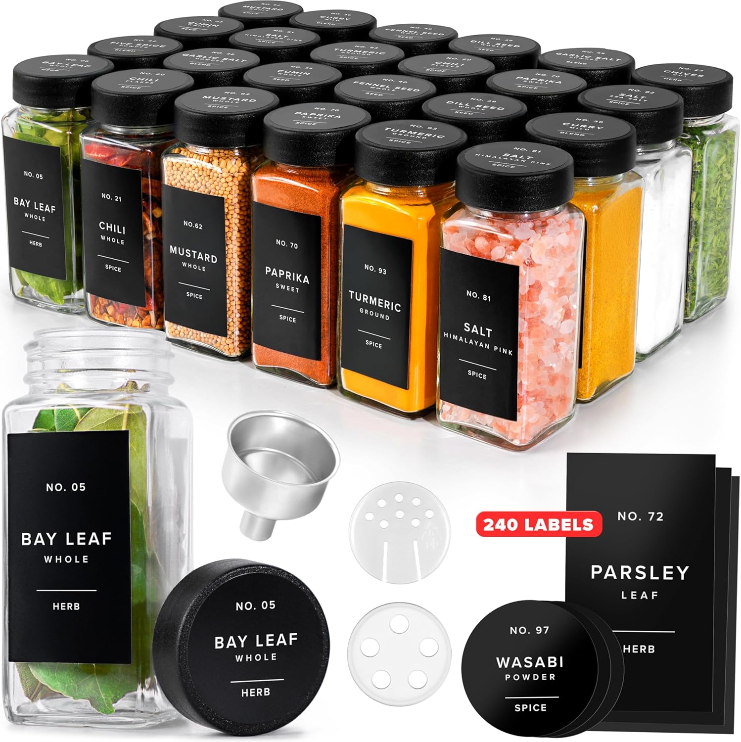 Glass Spice Jars with Labels for Organized Kitchen Storage