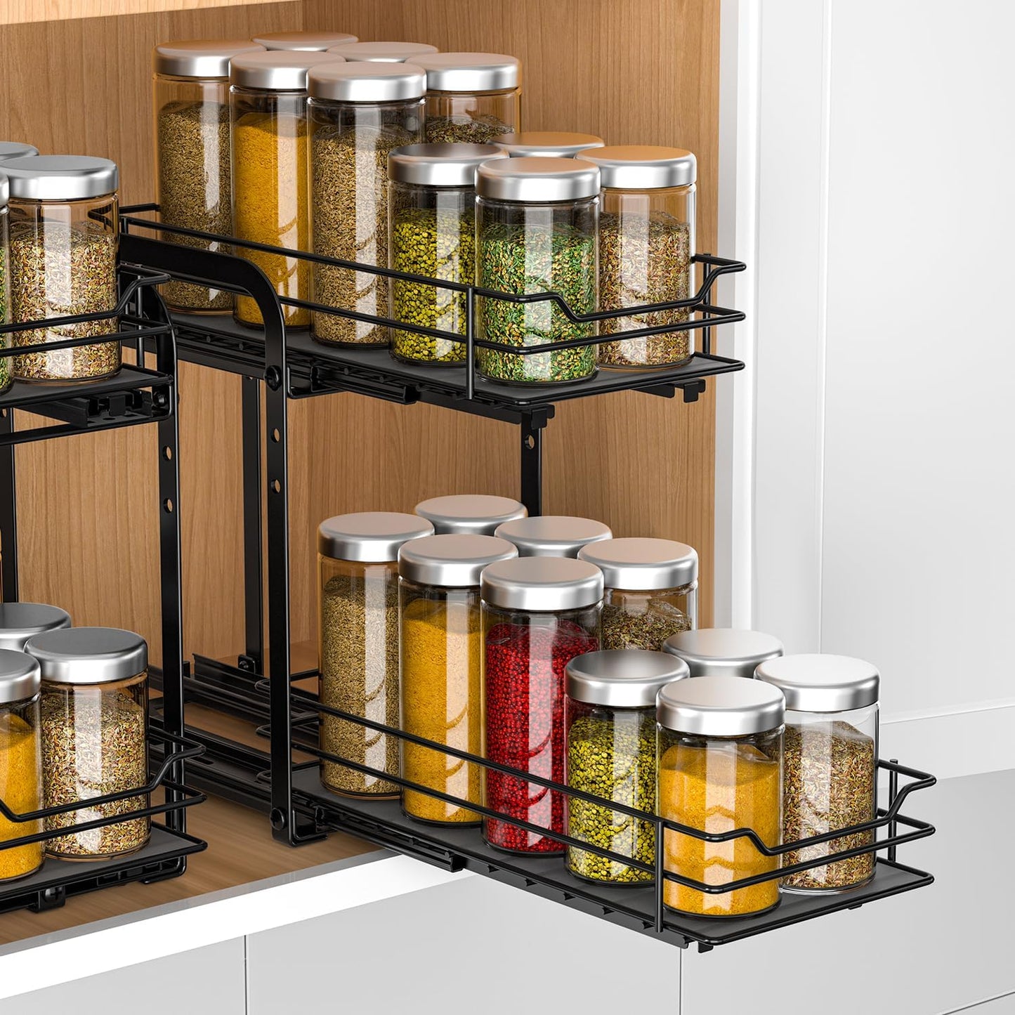 RCHYFEED 2 Tier Pull Out Spice Rack for Easy Organization
