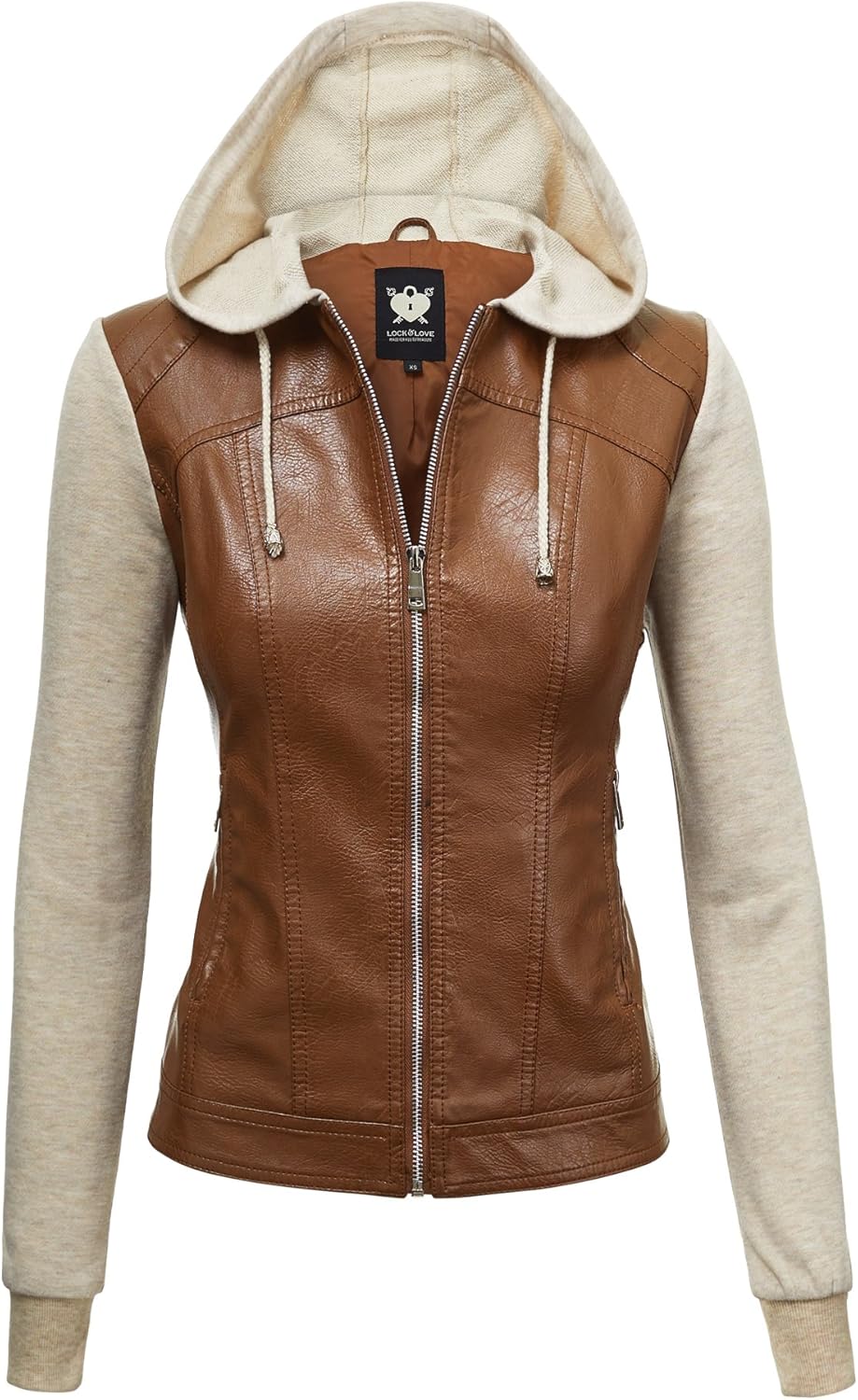 Lock and Love Women's Faux Leather Moto Biker Jacket with Hood