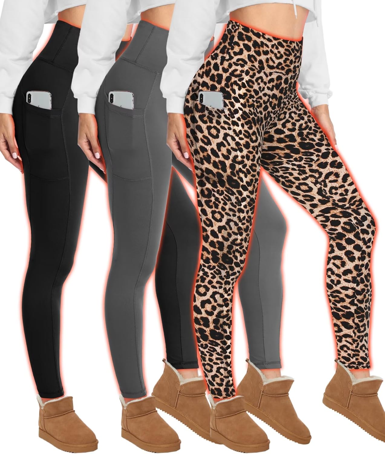 Fleece Lined Leggings for Women with Pockets - Tummy Control