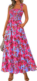 Floral Smocked Maxi Dress Sleeveless A Line - Flowy Summer Sundress