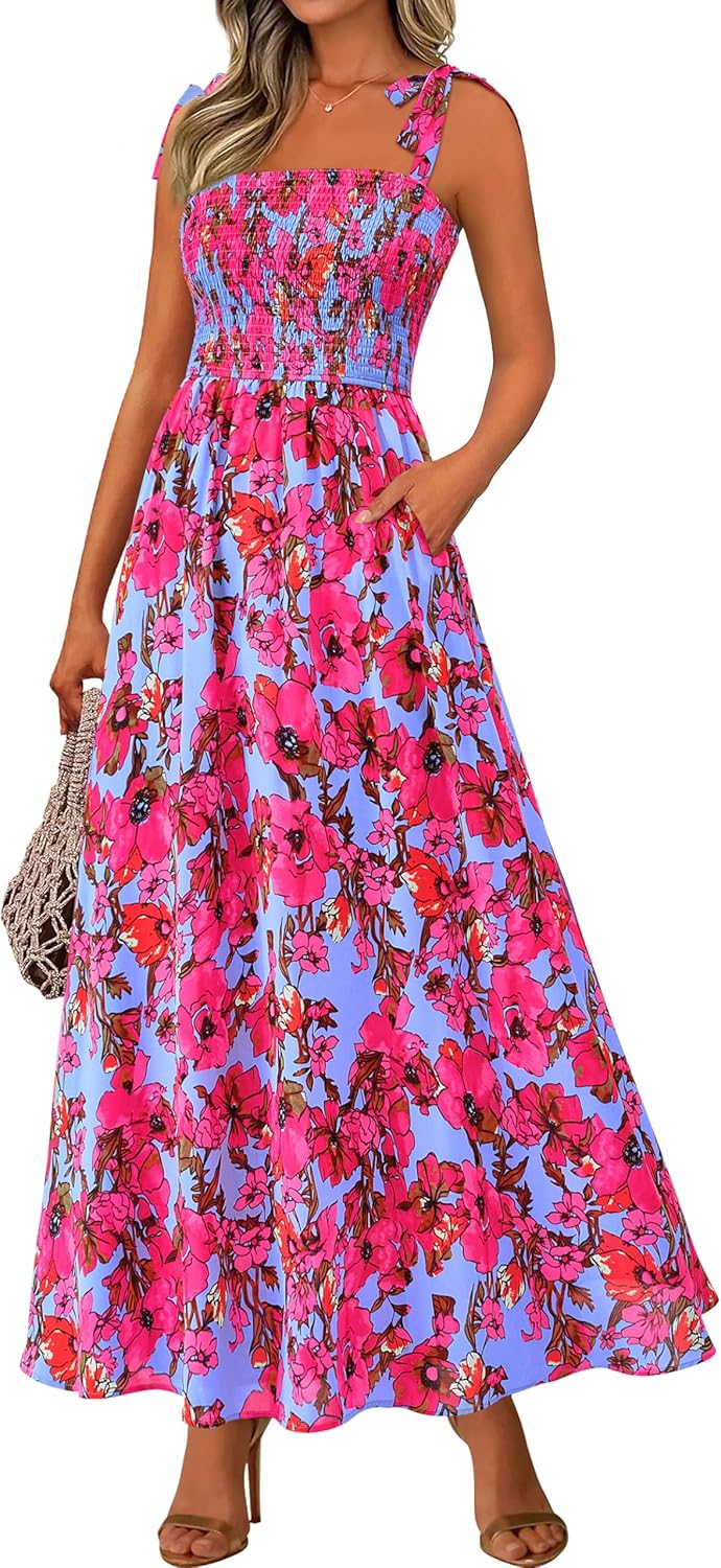PRETTYGARDEN Womens Summer Dresses Floral Sleeveless Maxi Dress