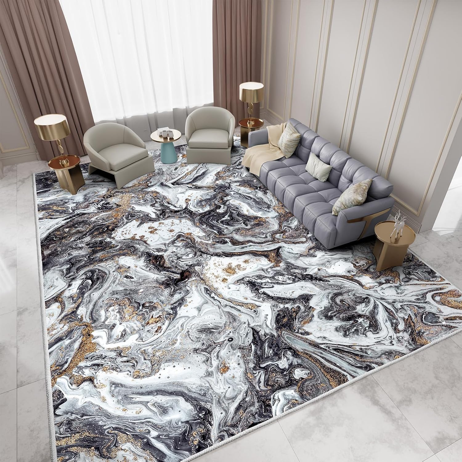 Washable Area Rug 6x9 - Starry Sky Design for Living Room
