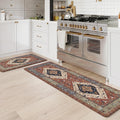 Anti Fatigue Kitchen Mats for Floor - Red Boho Distressed Set of 2
