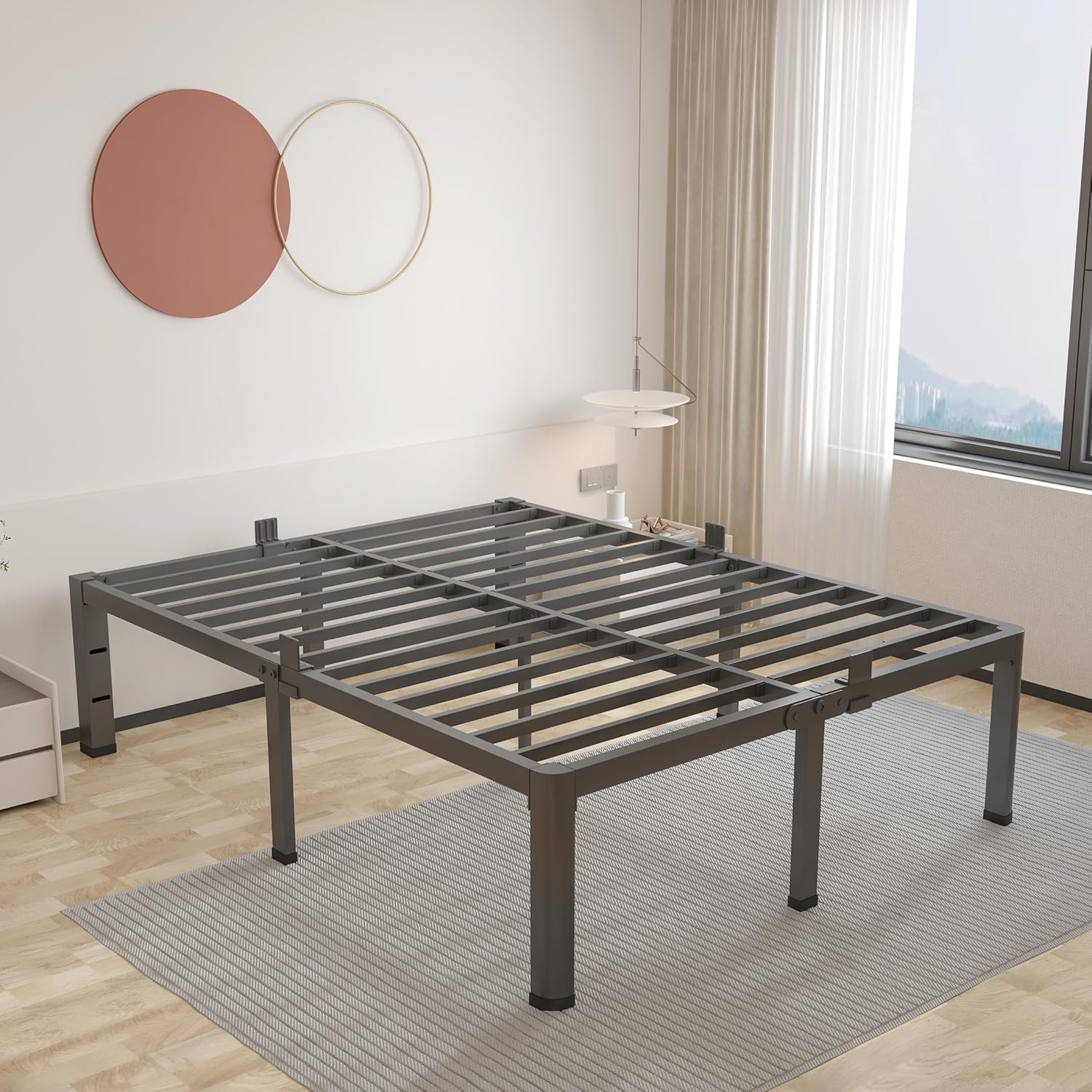 ROIL 20 Inch King Bed Frame with Rounded Corner Design and Storage