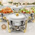 Chafing Dishes for Buffet 4 Pack 6QT Round Set - Elegant Gold & Silver