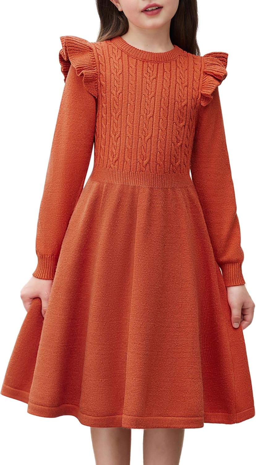 Arshiner Girls Sweater Dress for Fall Winter with Lantern Sleeves