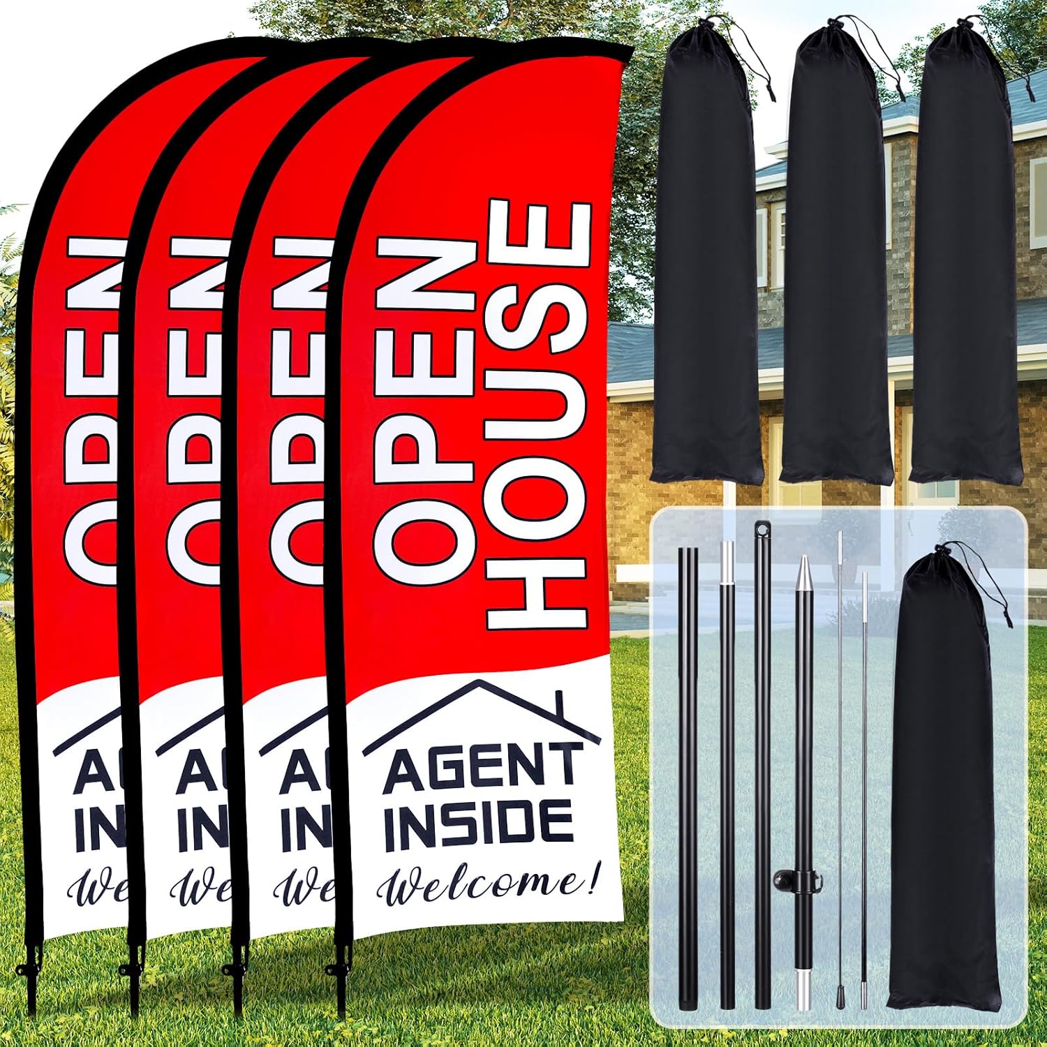 Open House Flags for Real Estate Agents - 4 Pack 7x5.4 Ft