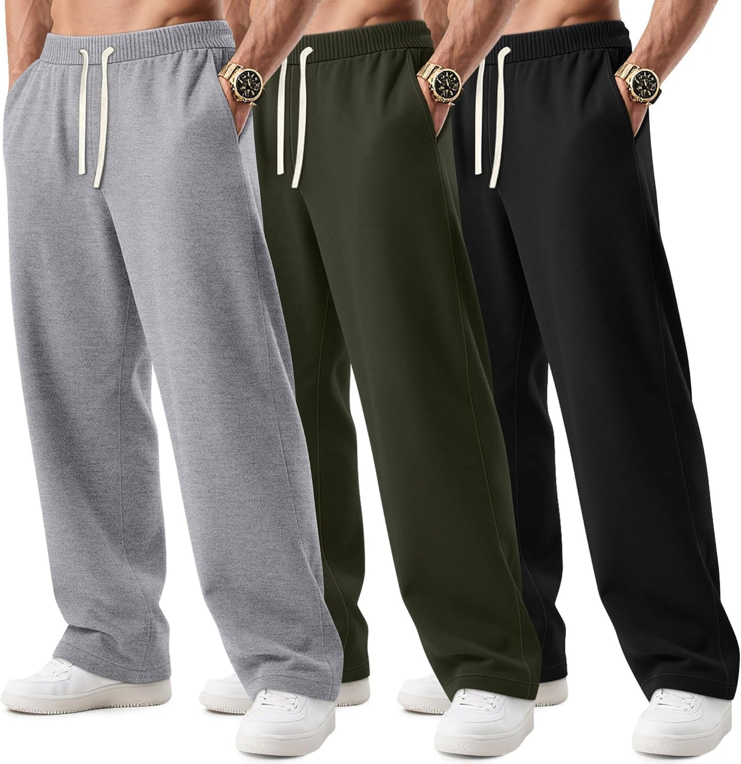 Big and Tall Men's Sweatpants 3 Pack with Pockets and Comfort
