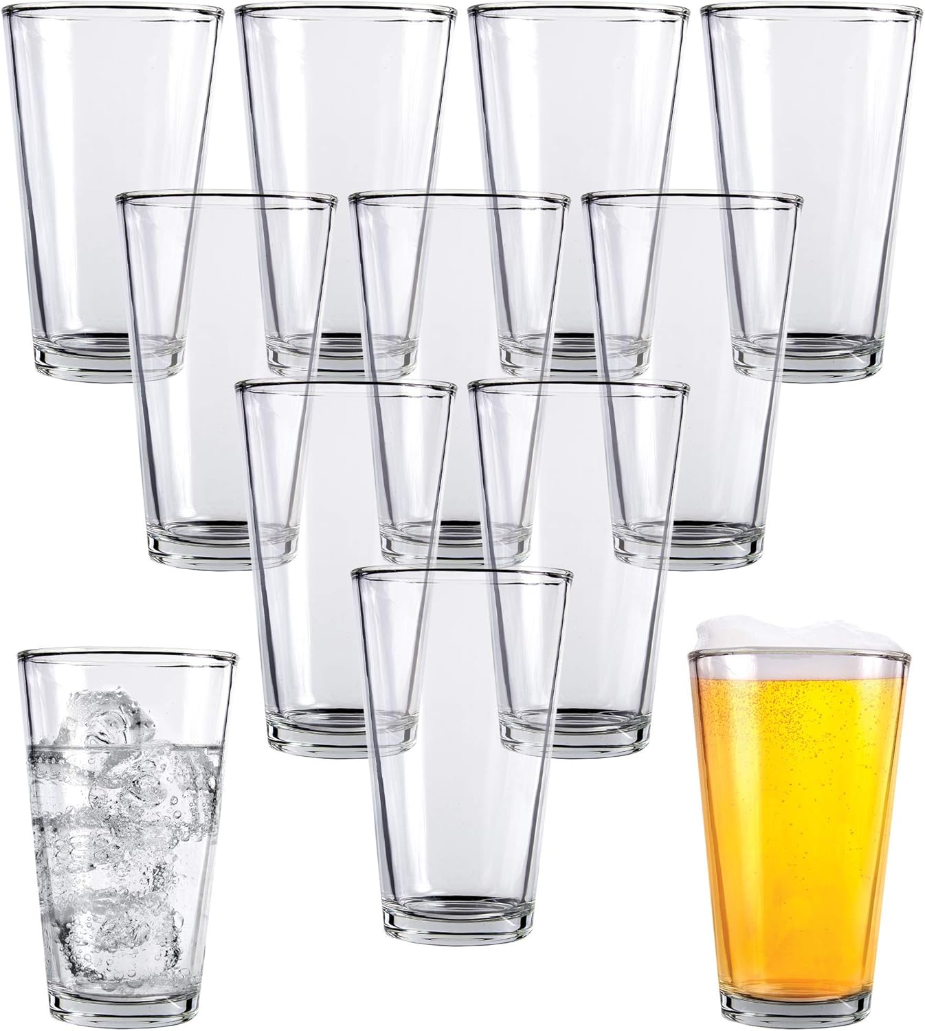 Pint Beer Glasses Set of 12 for Home Dining and Parties