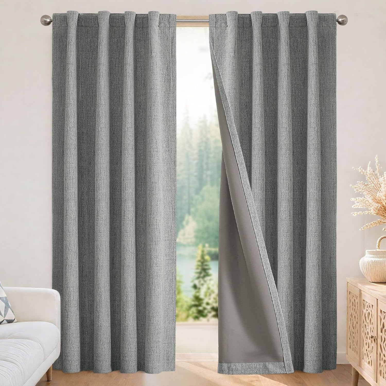 Joydeco Blackout Curtains for Bedroom - Light Grey Drapes 37in W
