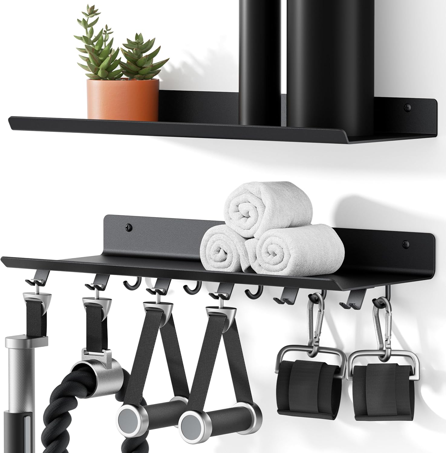 2-Tier Floating Shelf for Home Gym Storage and Organization