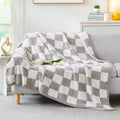 Checkered Throw Blanket Light Grey 50ft x 70ft - Soft Cozy Hand Made