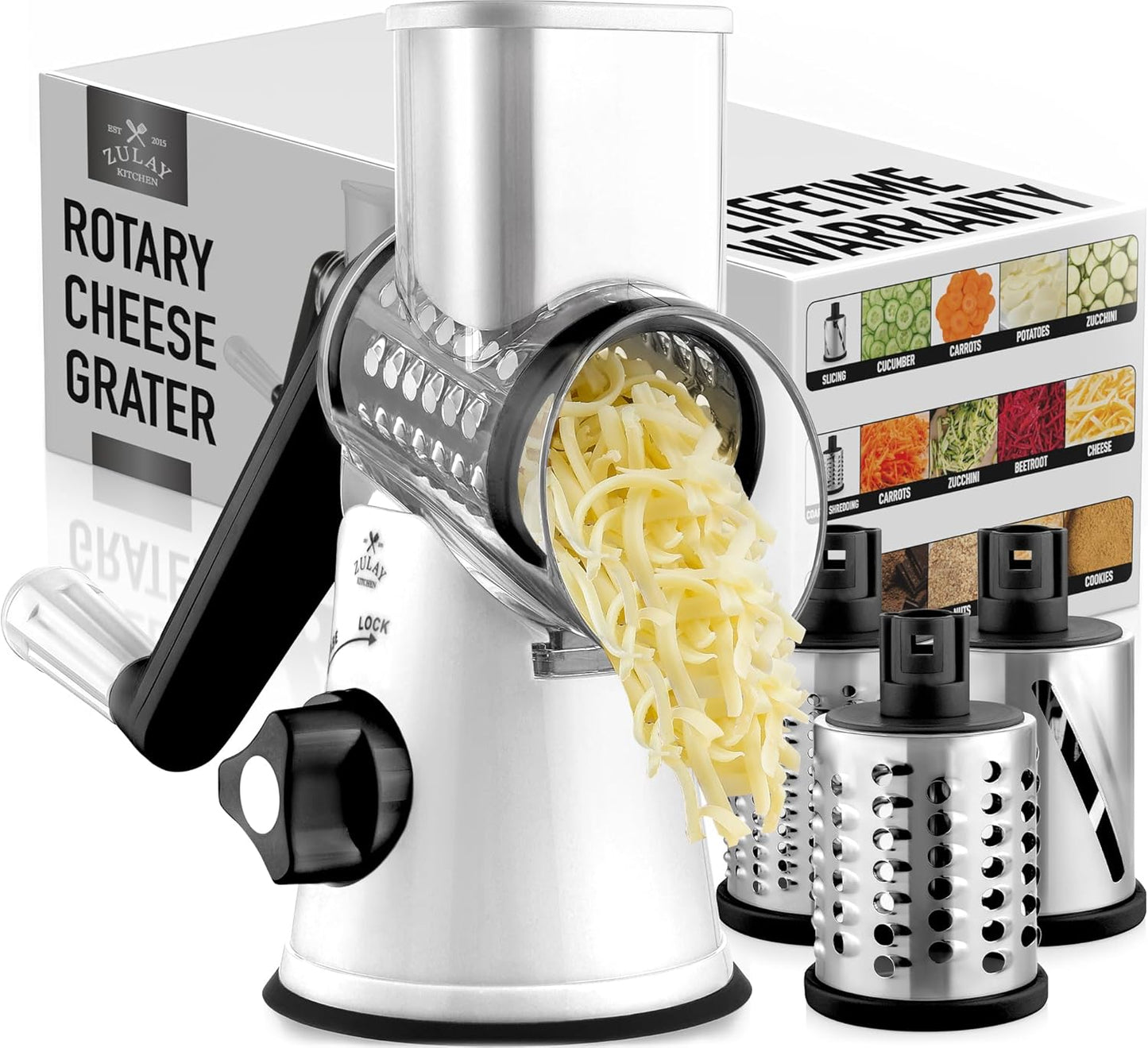 Zulay Kitchen Rotary Cheese Grater - Easy to Use & Clean