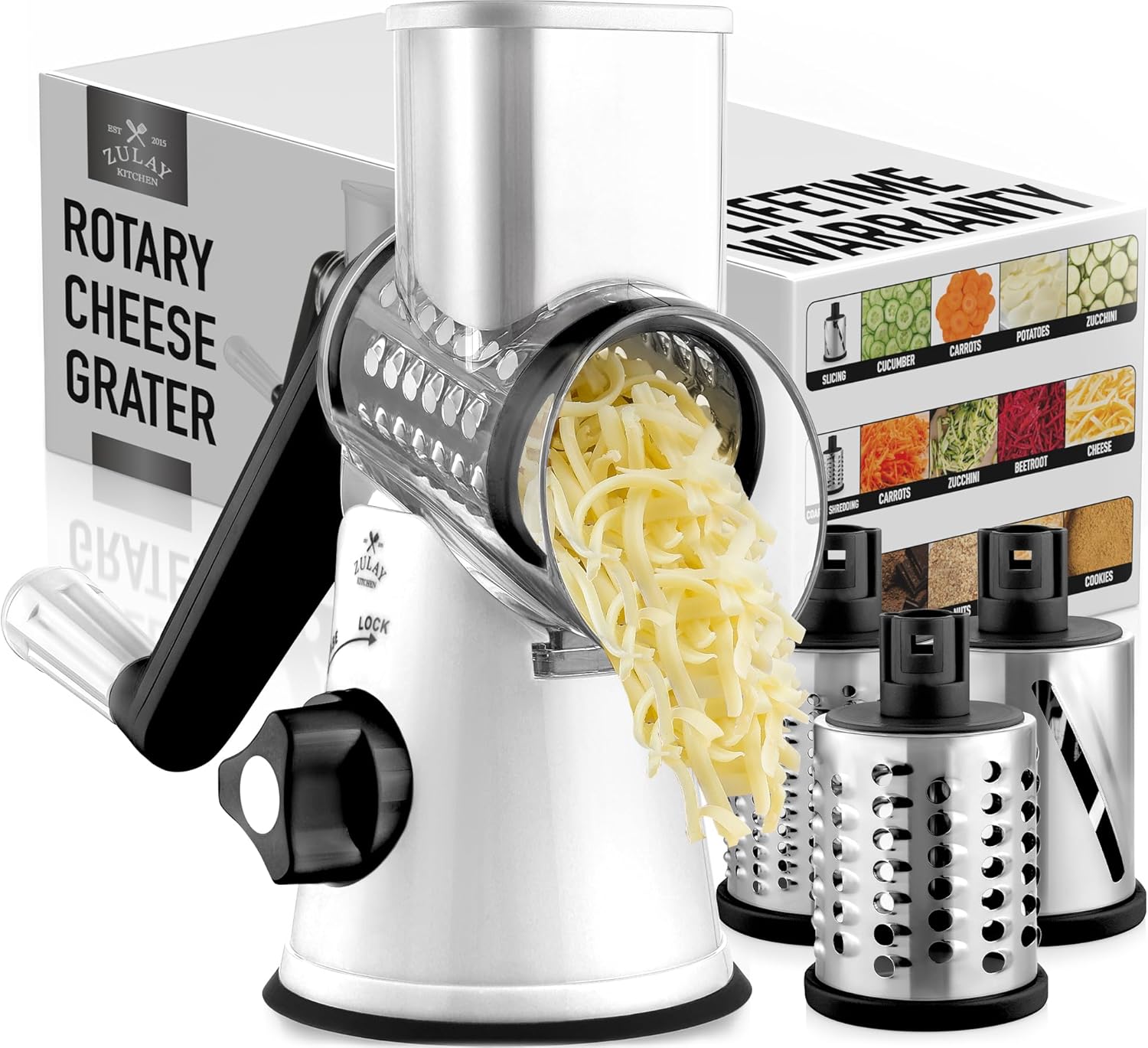 Zulay Kitchen Rotary Cheese Grater - Easy to Use & Clean